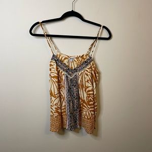 NWT Patrons of Peace Boho Brown and White Ladder and Paisley Trim Tank Top